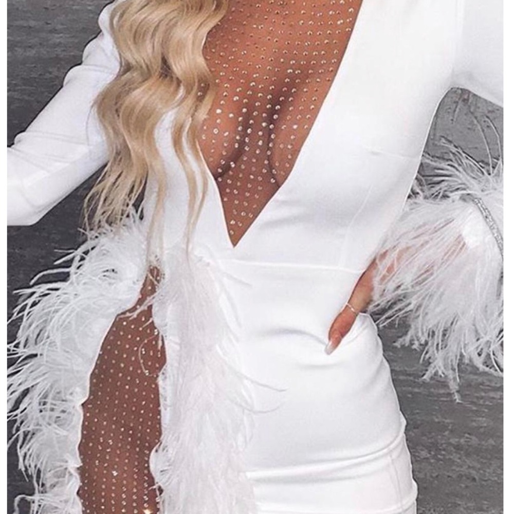 Sequined Feather Trim Mini Dress - Picture 2 of 2